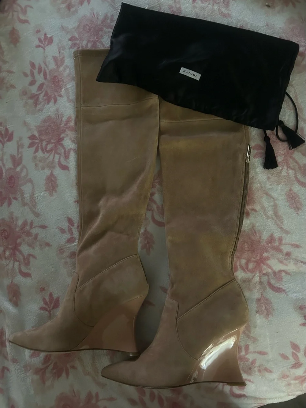 Natori Natsu Stretch Suede Over the Knee Wedge Boots